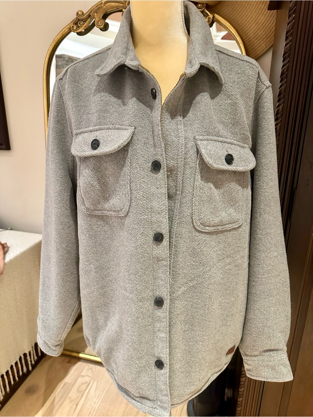 Jachs Men's Light Gray Button Wool Blend Shirt Jacket